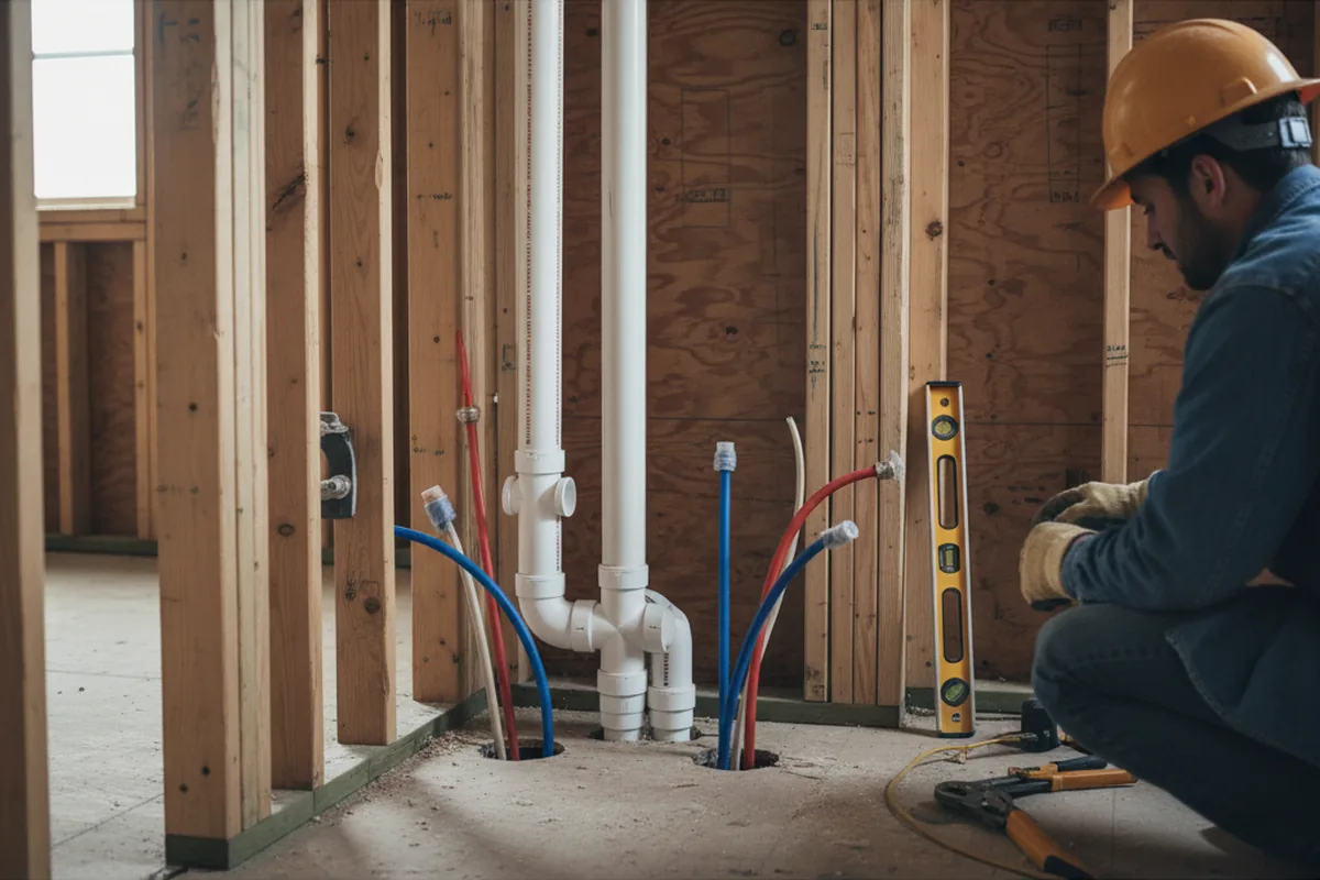 Drain and supply rough-in during Sump Pump Repair in Delphi Falls